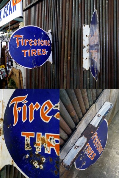画像1: ビンテージ　Firestone　ホーロー両面看板