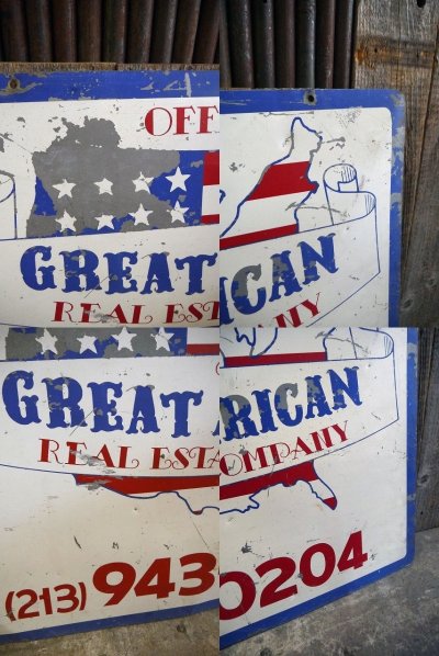 画像2: ビンテージ　GREAT　AMERICAN　REAL　ESTATE　CONPANY　両面大型メタルサイン