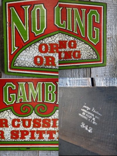 画像1: ビンテージ　NO　GAMBLING　ウッドサイン