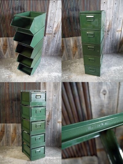 画像1: ビンテージ インダストリアル 5段メタルケース