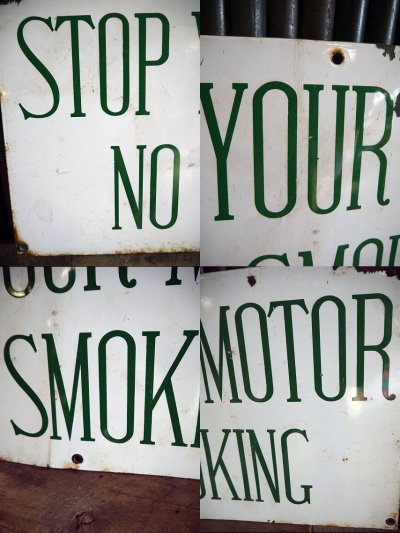 画像1: ビンテージ  STOP　YOUR　MOTOR　NO　SMOKING　ホーローサイン　
