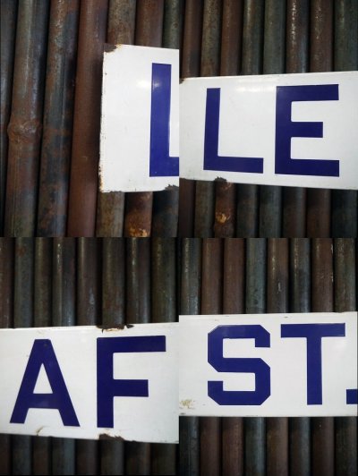 画像1: ビンテージ LEAF ST. ホーローストリートサイン