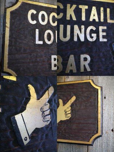 画像1: ビンテージ　COCKTAIL　LOUNGE　BAR　ウッドサイン