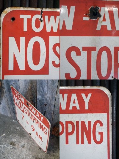 画像1: ビンテージ　TWO-AWAY　NO　STOPPING　ホーローロードサイン　