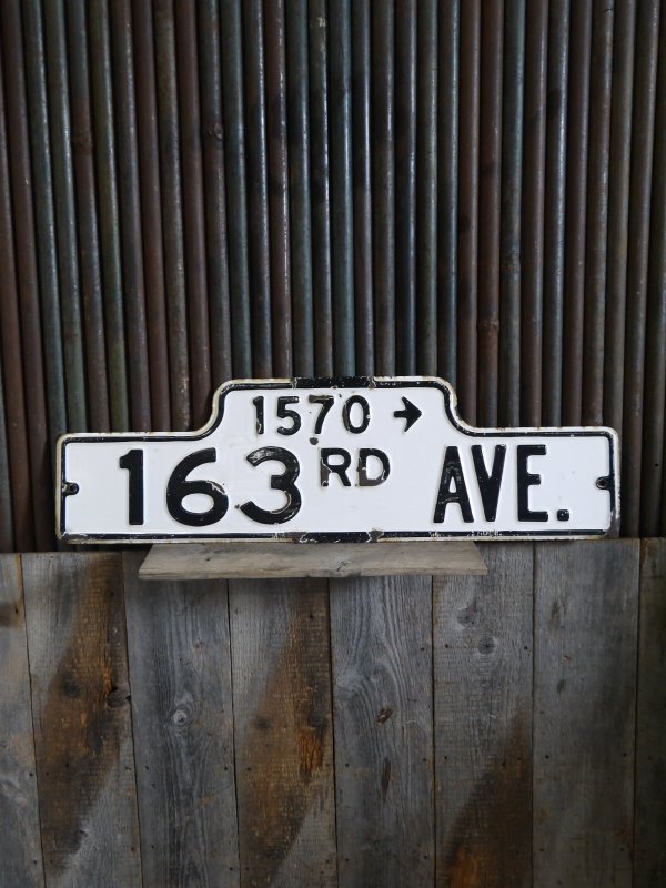 画像1: ビンテージ　１６３　RD　AVE　ホーローストリートサイン (1)