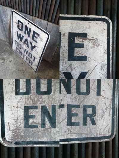 画像1: ビンテージ　ONE　WAY　DO　NOT　ENTER　メタルサイン