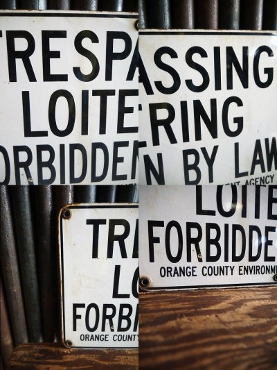 画像1: ビンテージ　TRESPASSING　LOITERING　ホーローサイン　