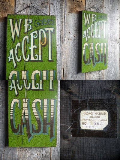 画像1: ビンテージ　WE　ACCEPT　CASH　ウッドサイン