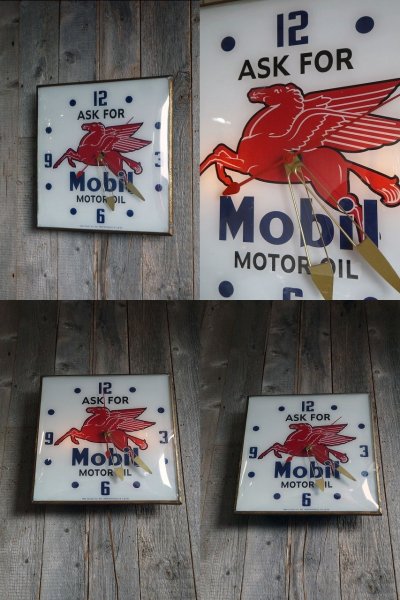 画像1: ビンテージ　Mobil　MOTOR　OIL　ライトサインクロック