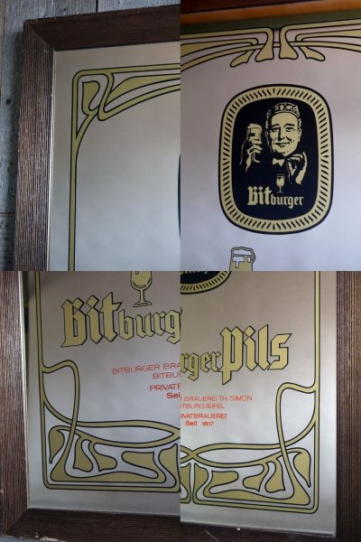 画像1: ビンテージ Bitburger Piles パブミラー