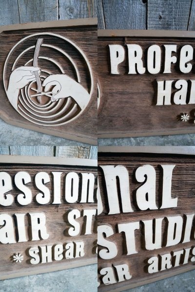 画像1: ビンテージ PROFeSSIOnaL HaIR STUDIO 大型ウッドサイン